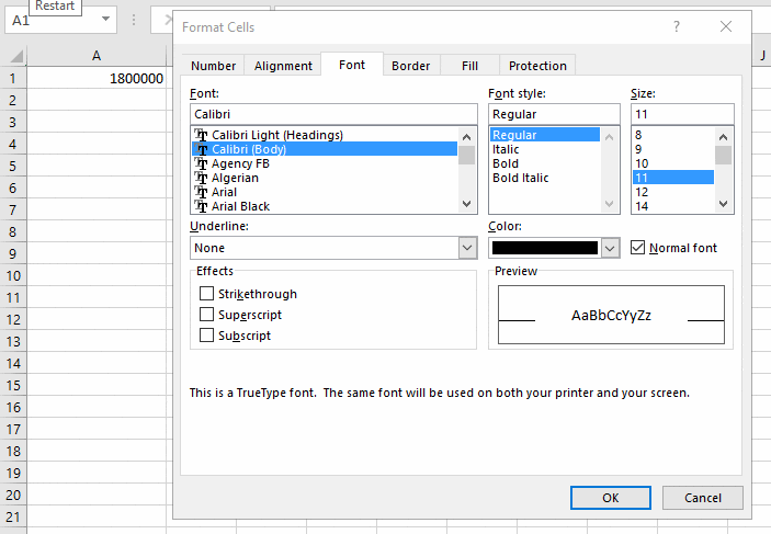 Cara Mengubah Format Font melalui Format Cells