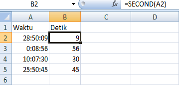 Fungsi SECOND pada Microsoft Excel